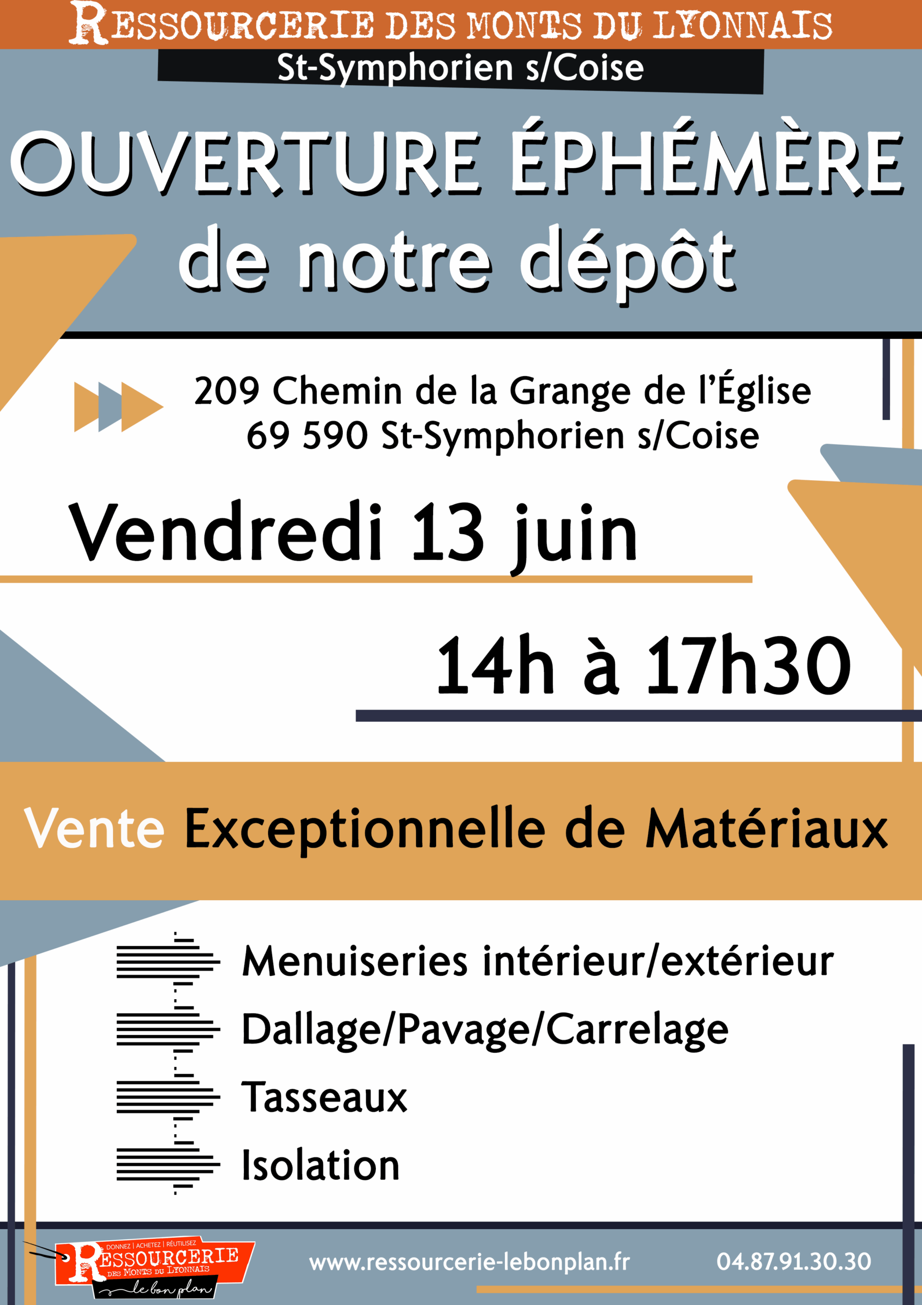 Vente éphémère et exceptionnelle de matériaux le 13 juin Vente éphémère et exceptionnelle de matériaux le 13 juin