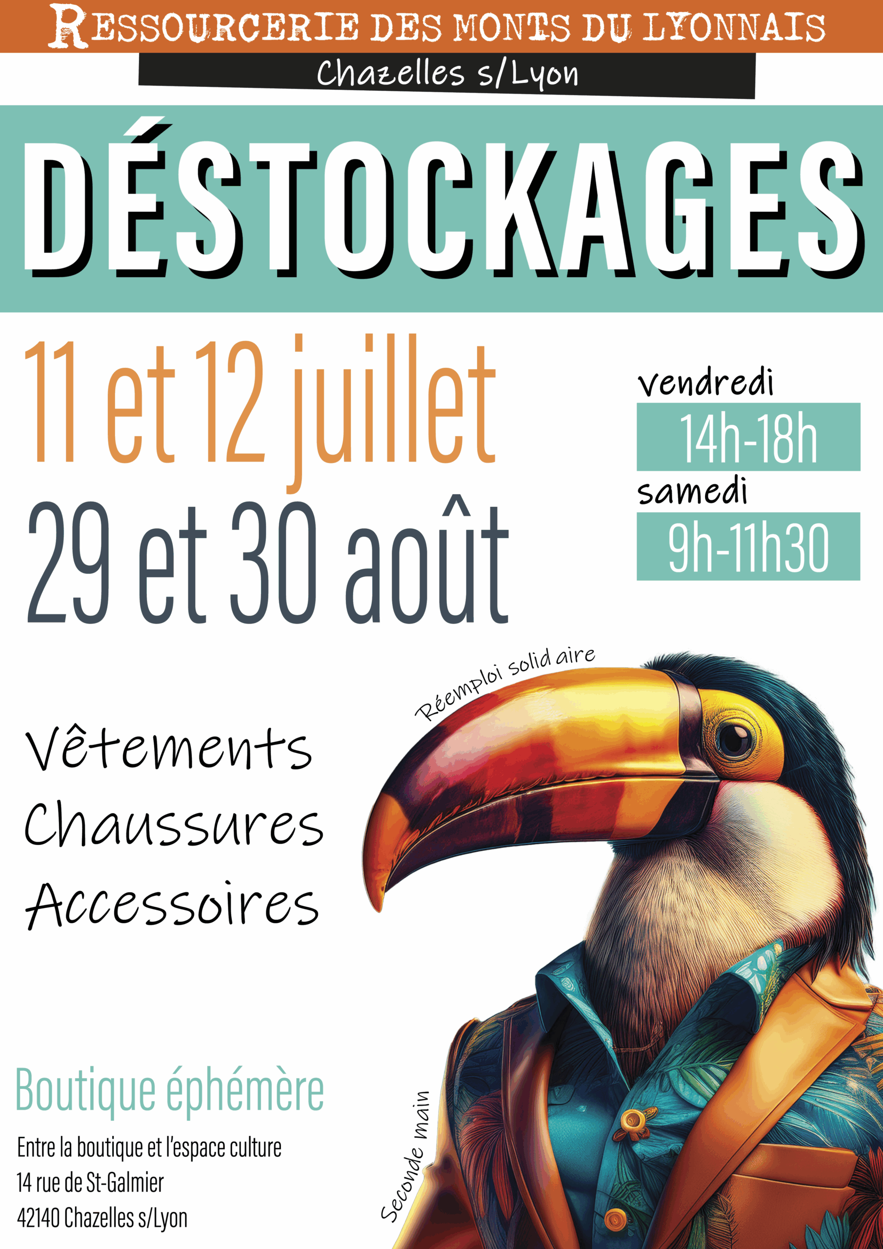 Déstockages vêtements Chazelles s/Lyon 11 et 12 juillet, 29 et 30 août Déstockages vêtements Chazelles s/Lyon 11 et 12 juillet, 29 et 30 août