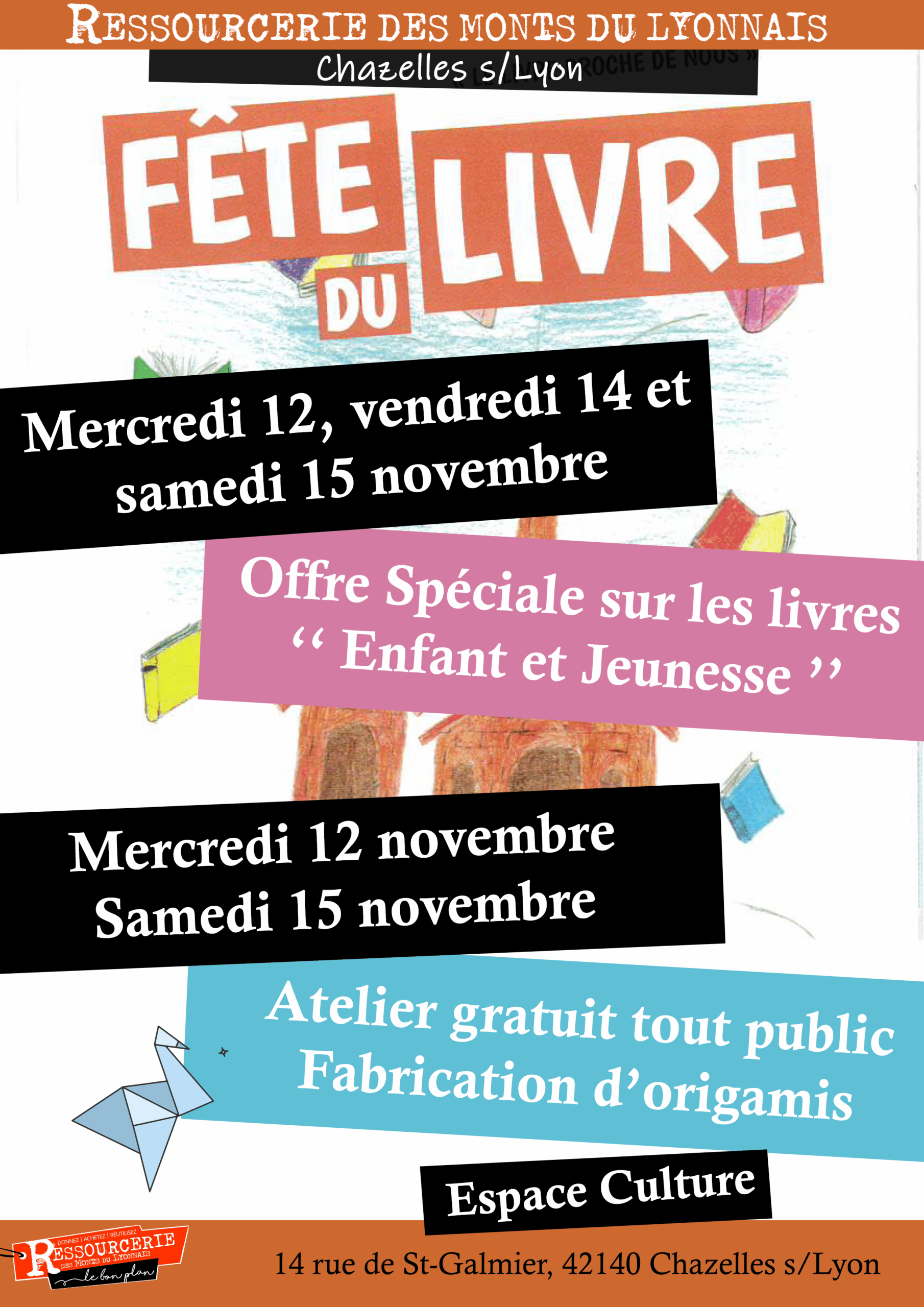 Fête du Livre à la Ressourcerie : ventes spéciales jeunesse et ateliers origamis