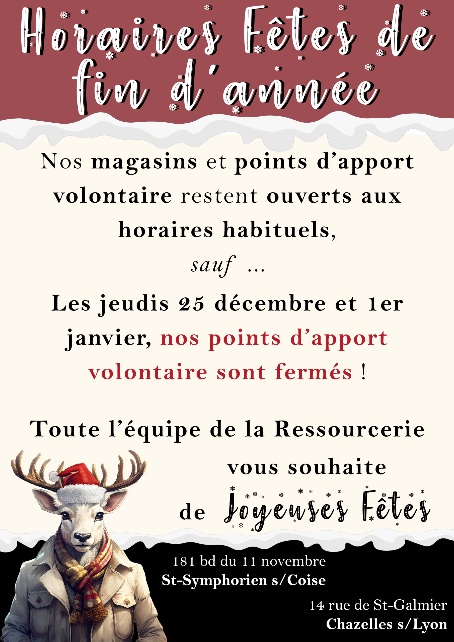 Horaires Fêtes de Fin d'année