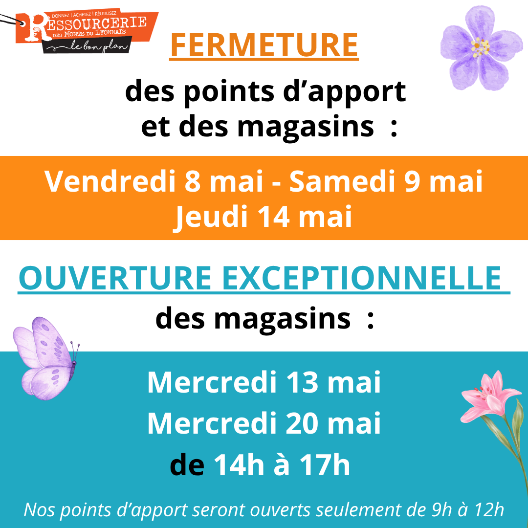 Fermeture les 2 et 9 mai